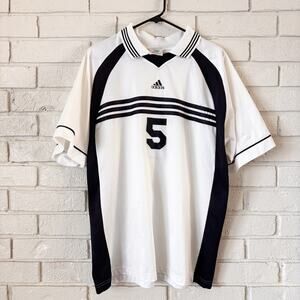 Vintage Adidas Mens Sz L Black & White Collared Soccer Jersey #5 Classic 90s